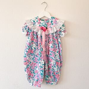 90s Vintage Bubble Romper Floral Ribbon Girls 9M*